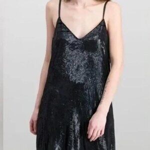 MINKPINK Black Slip Dress Shimmer Liquid Velvet Camisole Sz XS Cocktail Flowy